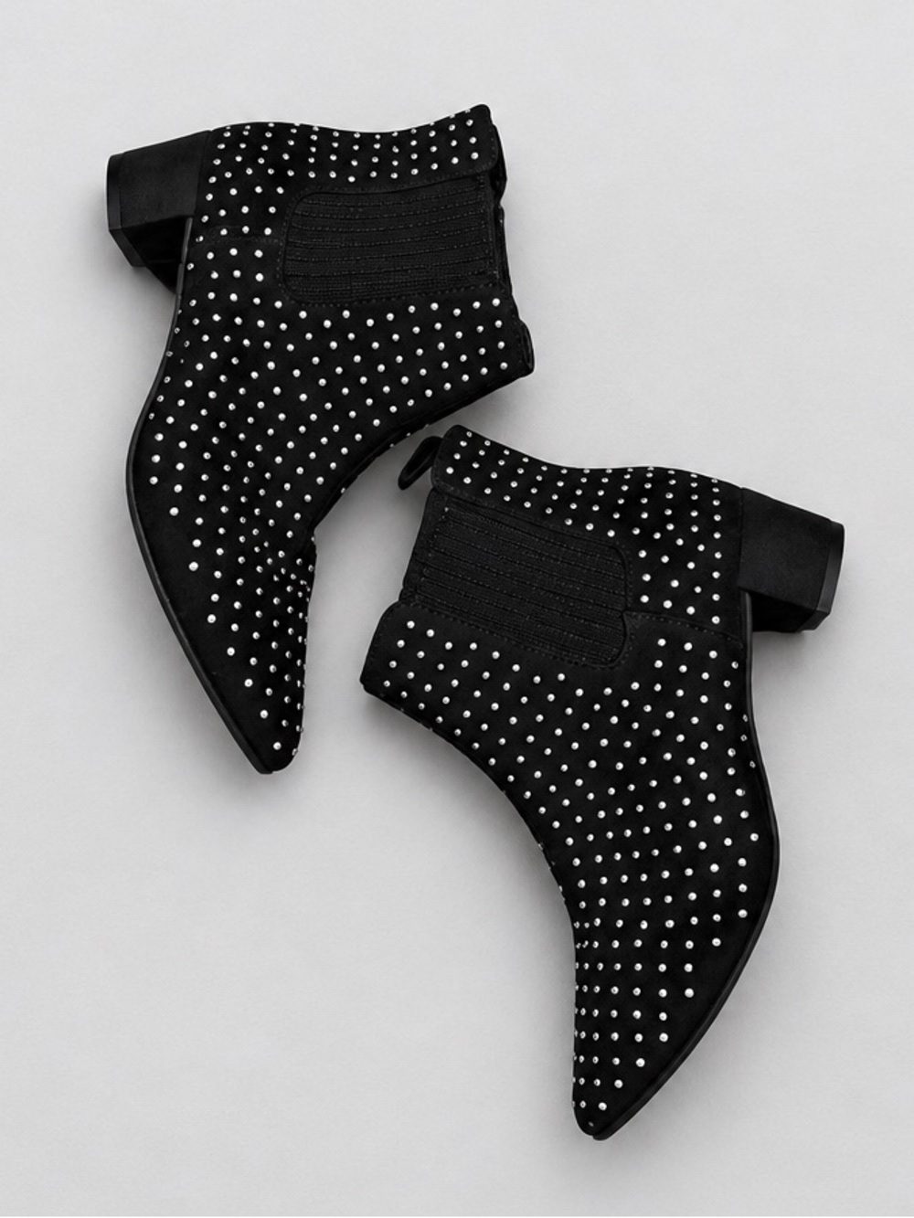 JustFab Jenna Black Rhinestone Studded Chelsea Ankle Boots 6